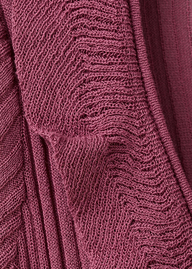 Textured knit cardigan with frill detail — Wine