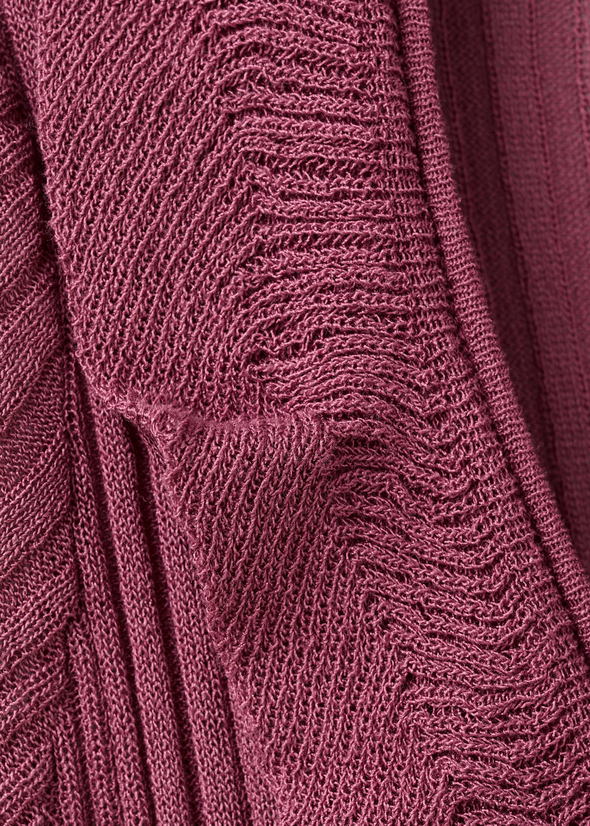 Textured knit cardigan with frill detail — Wine