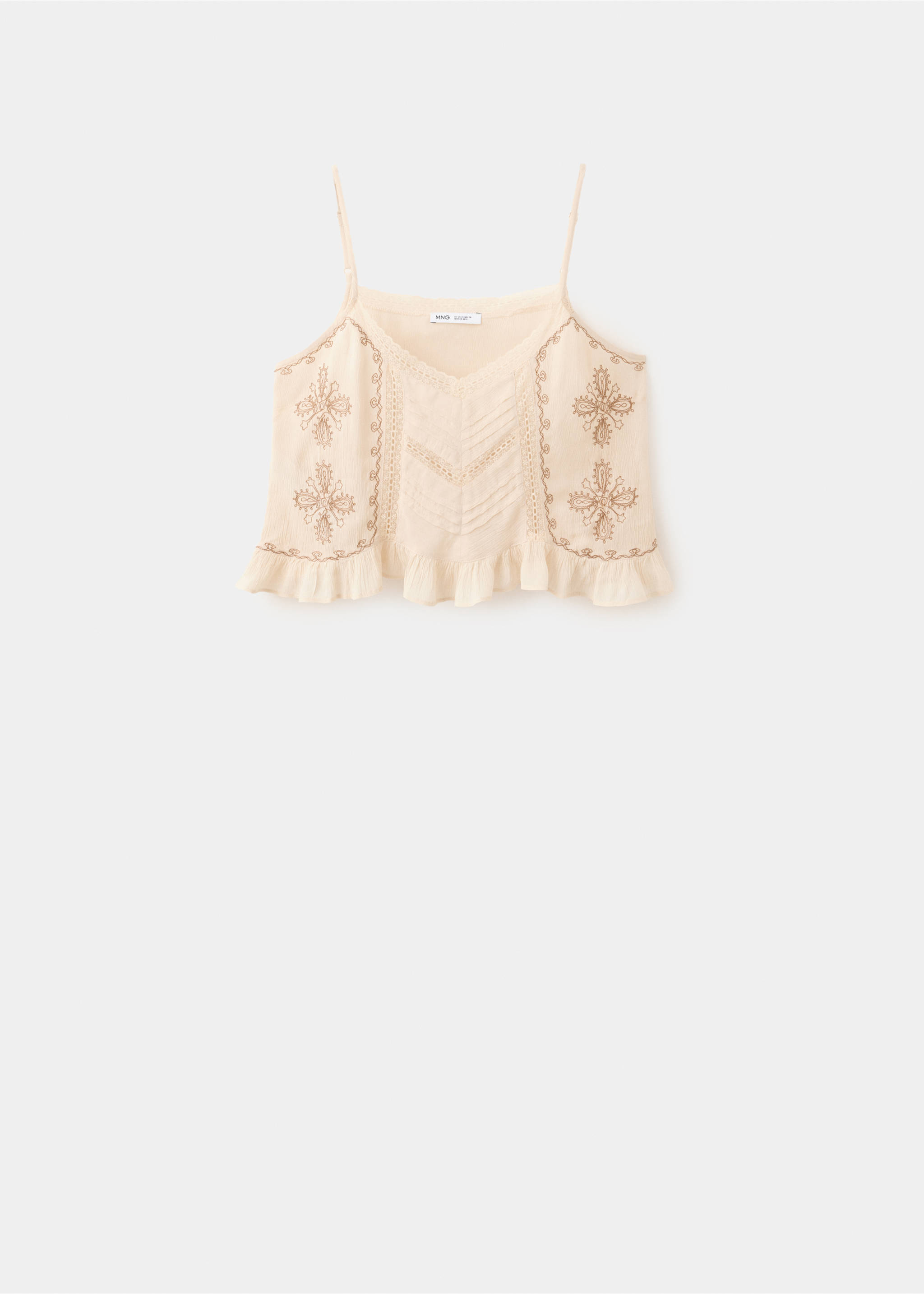 Crinkle top with embroidered details - Article without model, Ecru. Ref: 37041387-00.