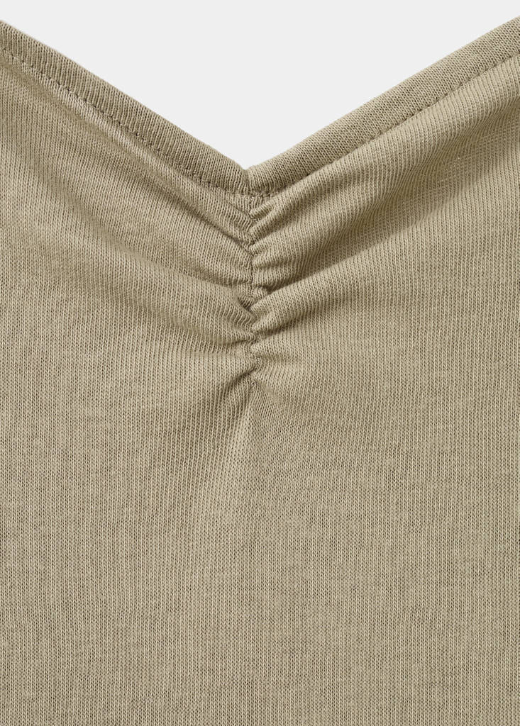 Ruched neckline volume dress — Khaki