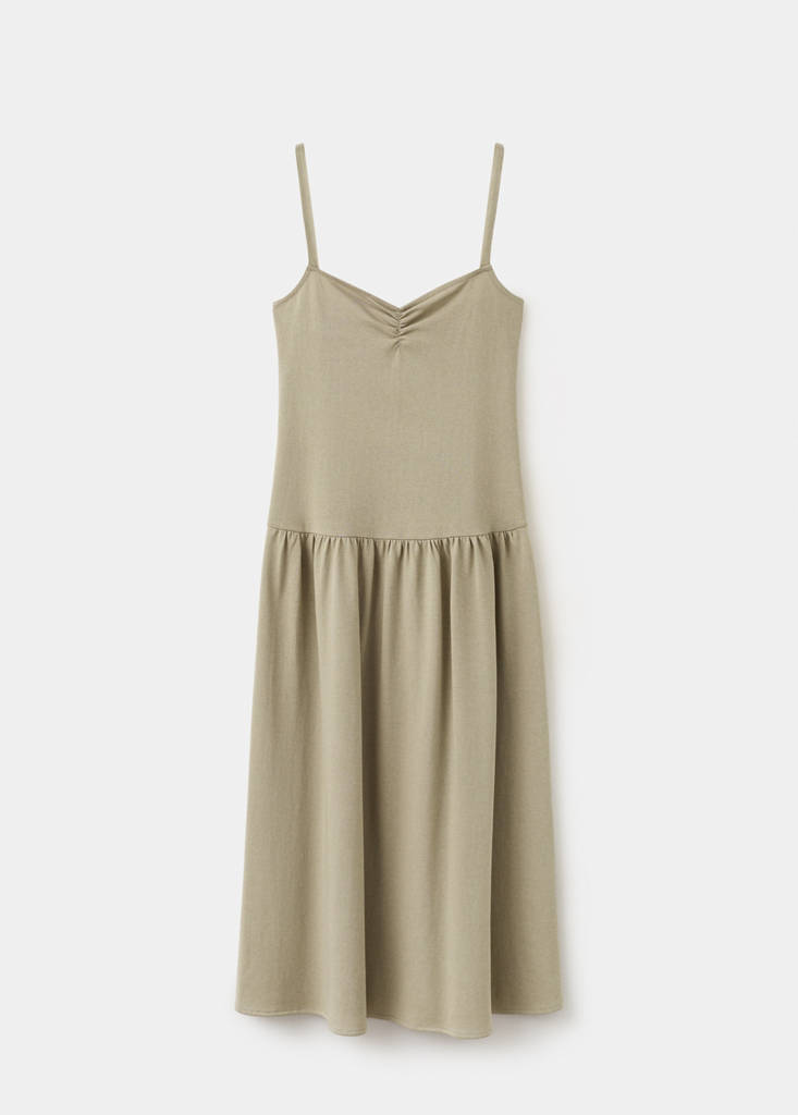 Ruched neckline volume dress — Khaki