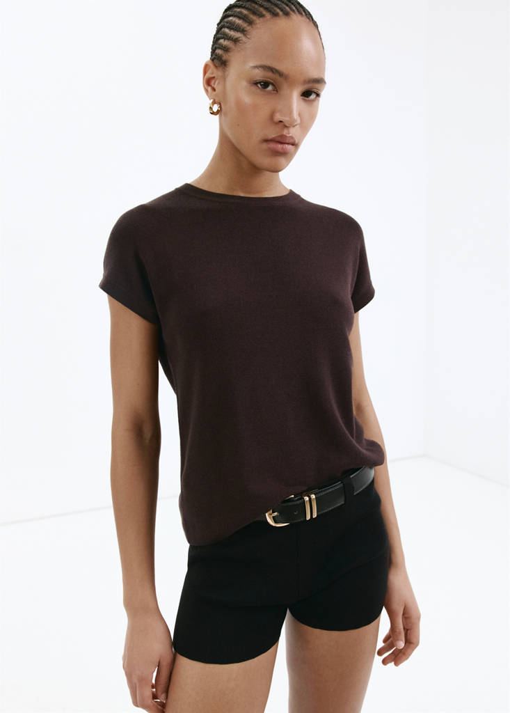 Short-sleeve knitted t-shirt — Brown