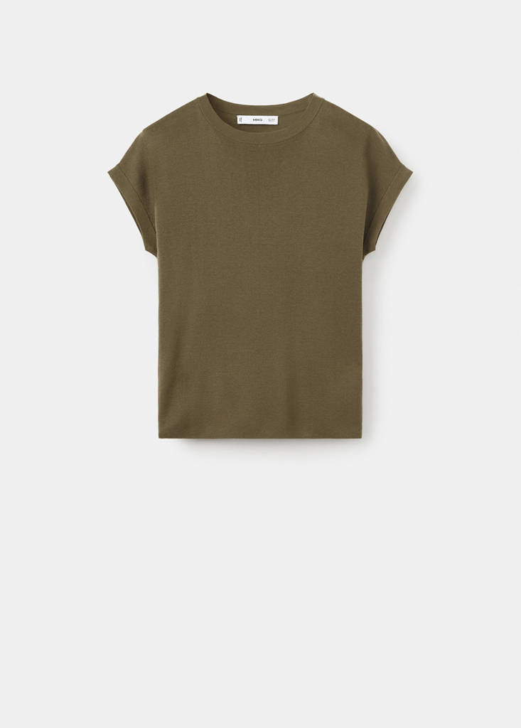 Mango T-shirt Maille Manches Courtes In Kaki