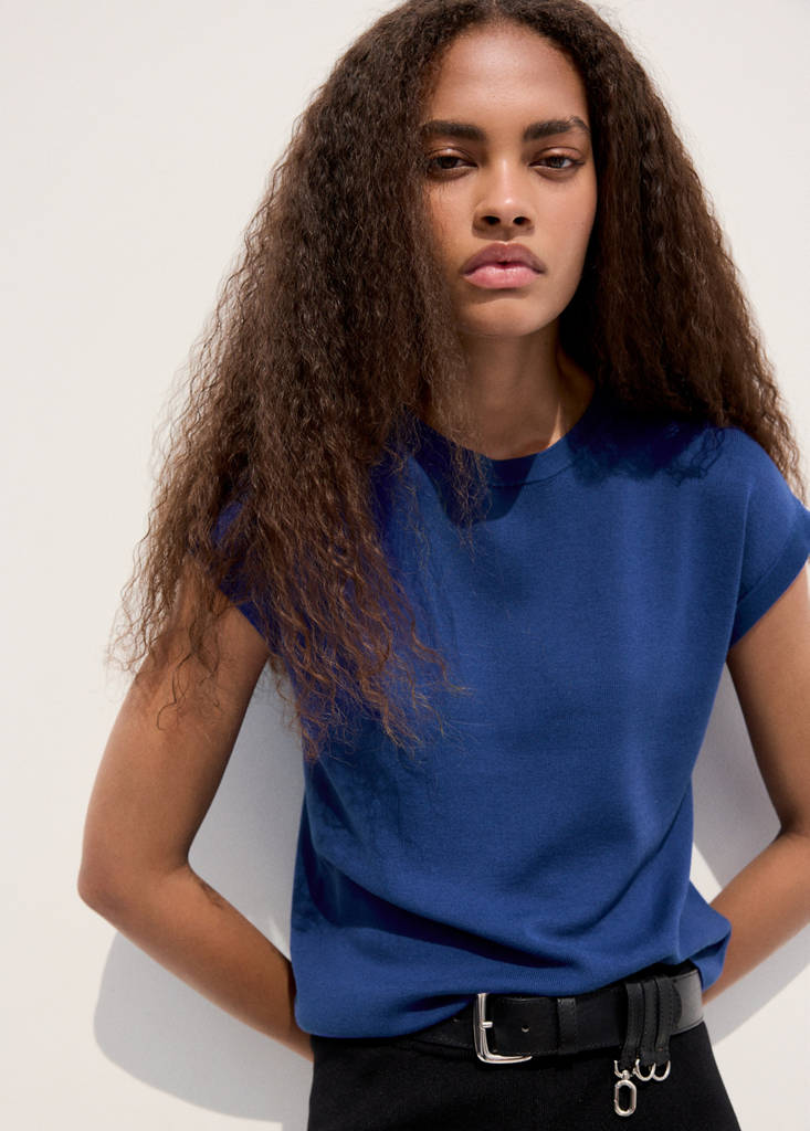 Short-sleeve knitted t-shirt — Vibrant blue