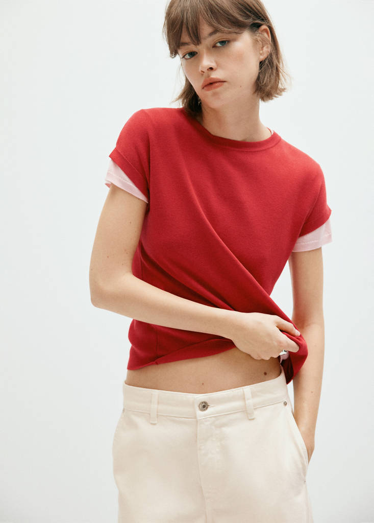 Short-sleeve knitted t-shirt — Red