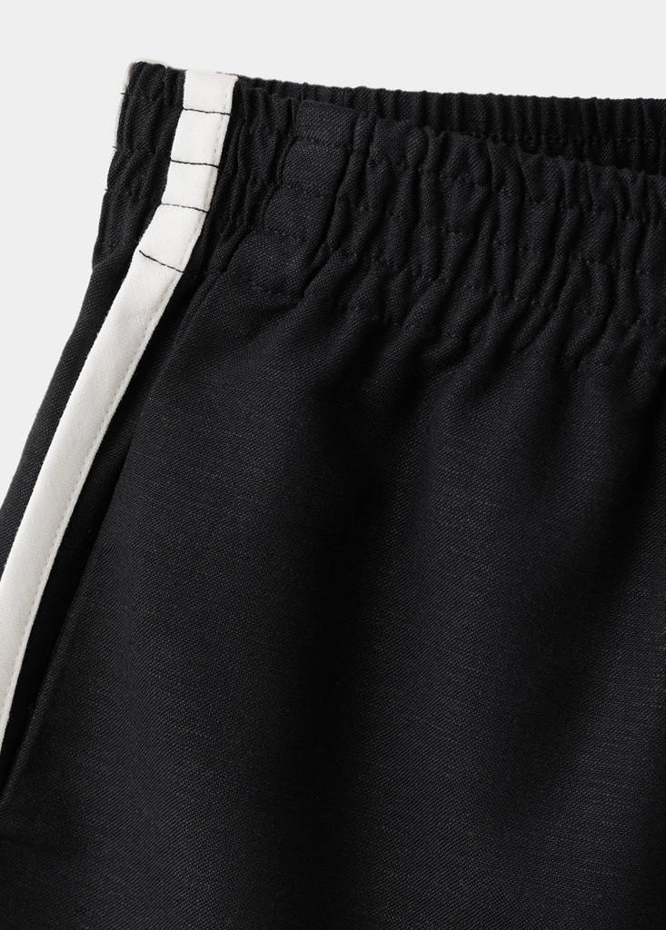 Striped linen-cotton blend shorts with contrast stripes — Black
