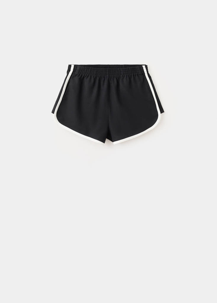 Striped linen-cotton blend shorts with contrast stripes — Black