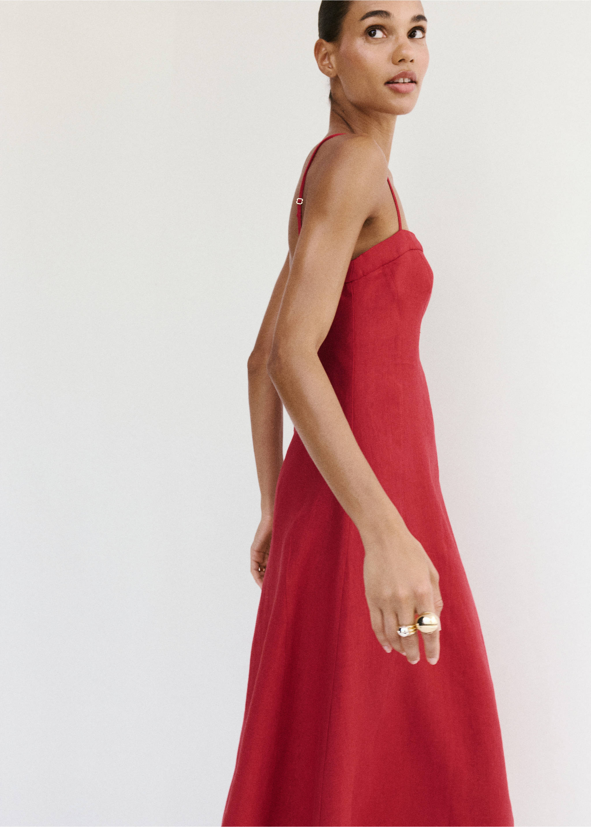 A-line linen dress - General plane, Red. Ref: 37041395-01.
