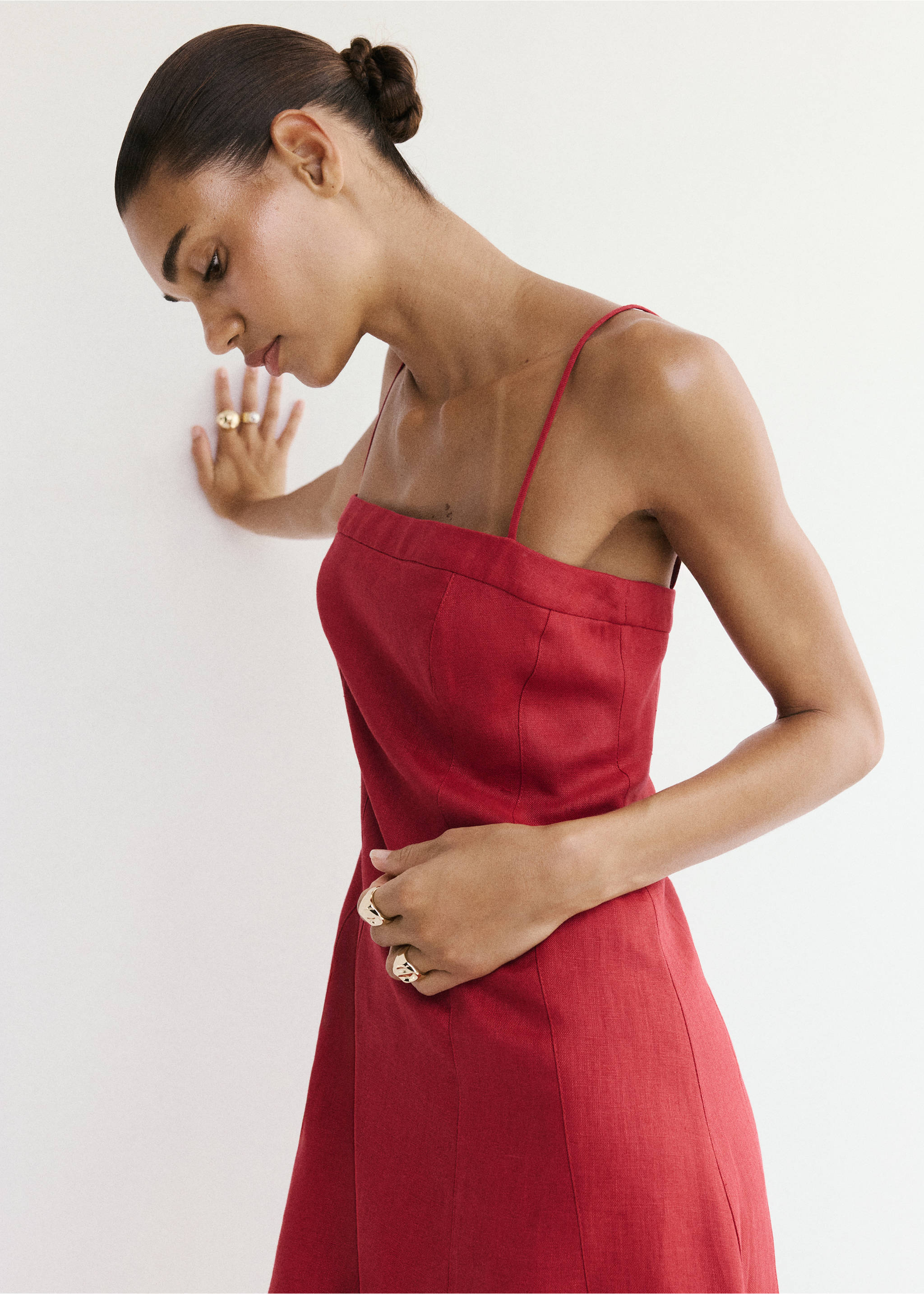 A-line linen dress - Medium plane, Red. Ref: 37041395-01.