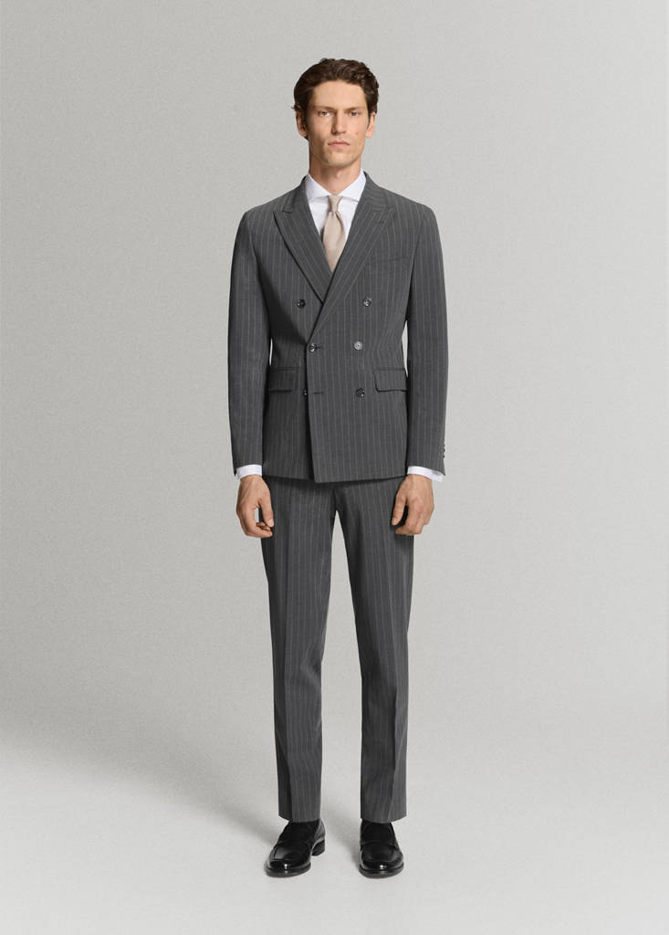 Monaco double-breasted slim-fit suit jacket — Grey