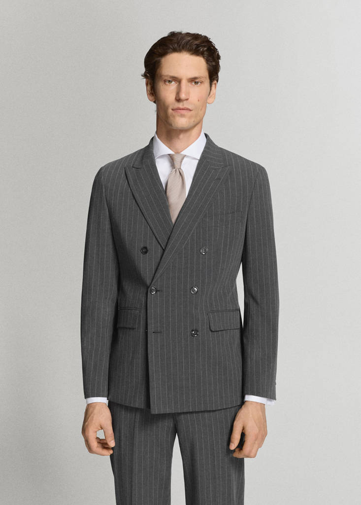 Monaco double-breasted slim-fit suit jacket — Grey