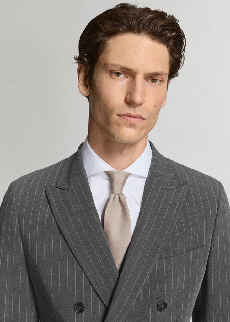 Monaco double-breasted slim-fit suit jacket — Grey
