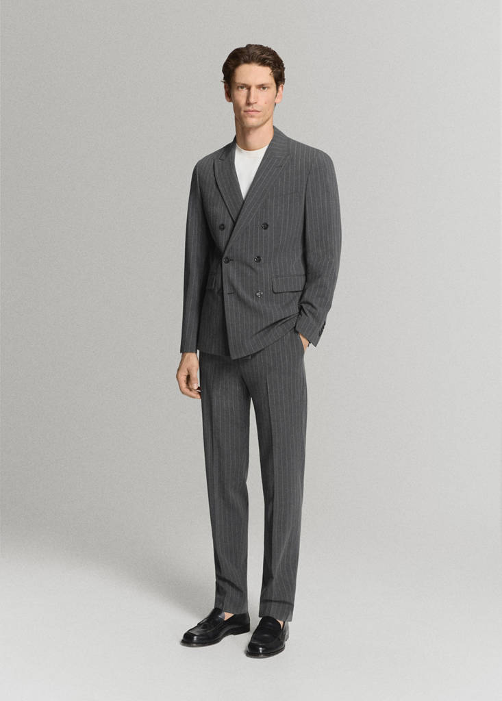 Monaco double-breasted slim-fit suit jacket — Grey