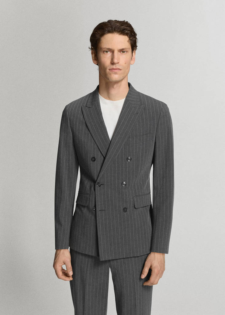 Monaco double-breasted slim-fit suit jacket — Grey