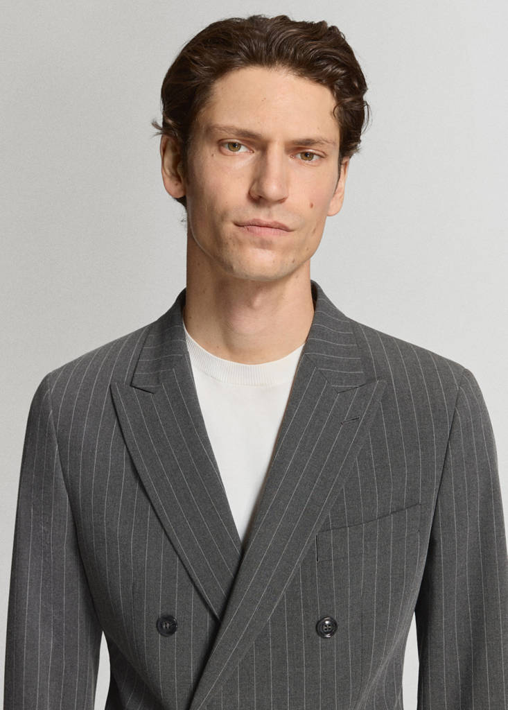 Monaco double-breasted slim-fit suit jacket — Grey
