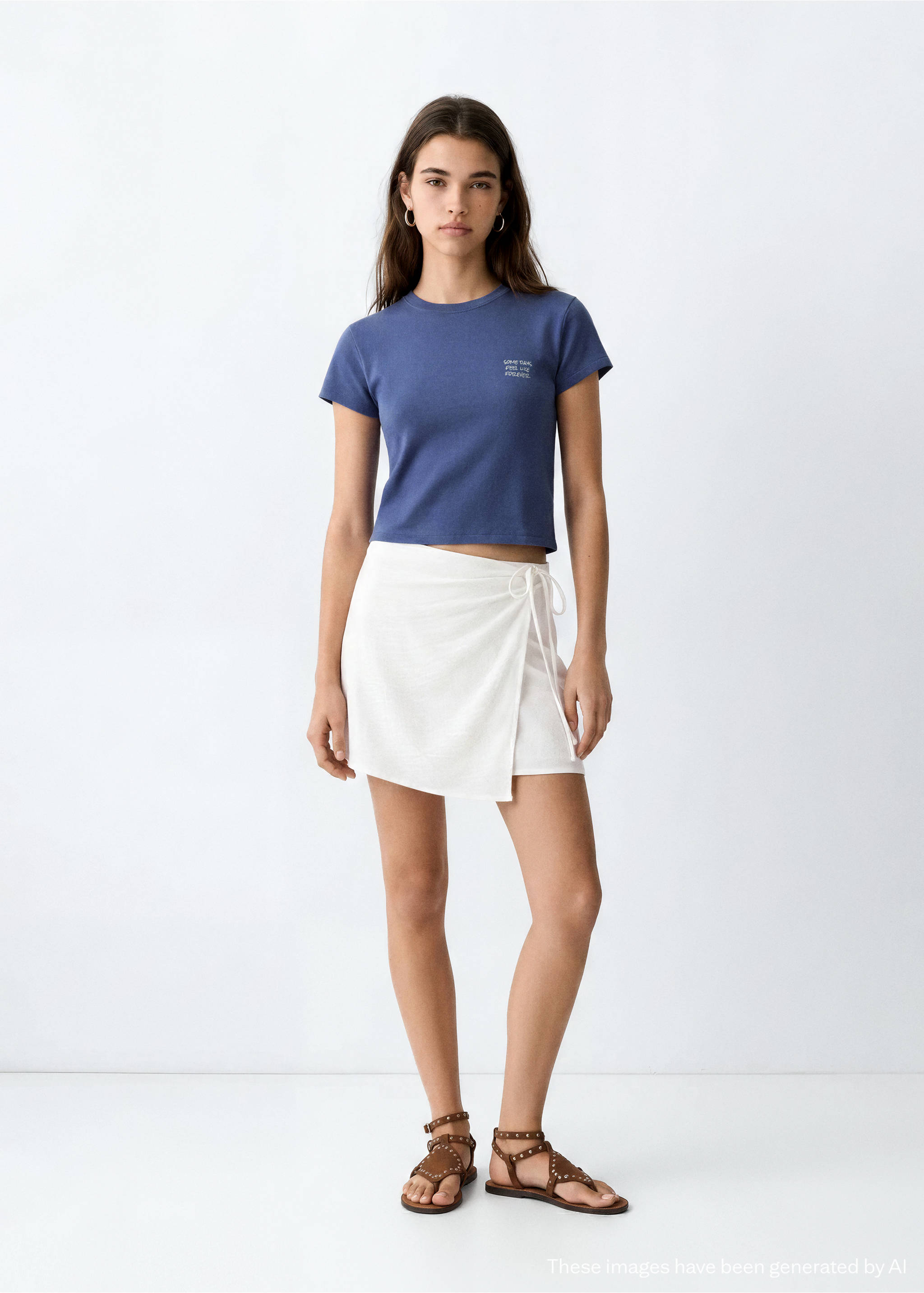 T-shirt coton brodé - Plan général, Bleu. Ref: 37041412-00.