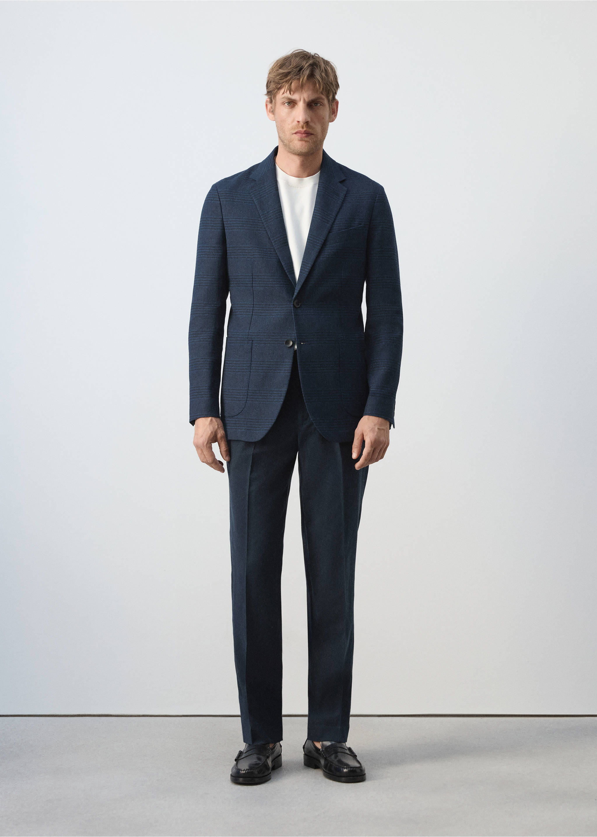 Slim fit blazer van linnen-katoen met strepen - Overzichtstekening, Marineblauw. Ref: 37041415-00.