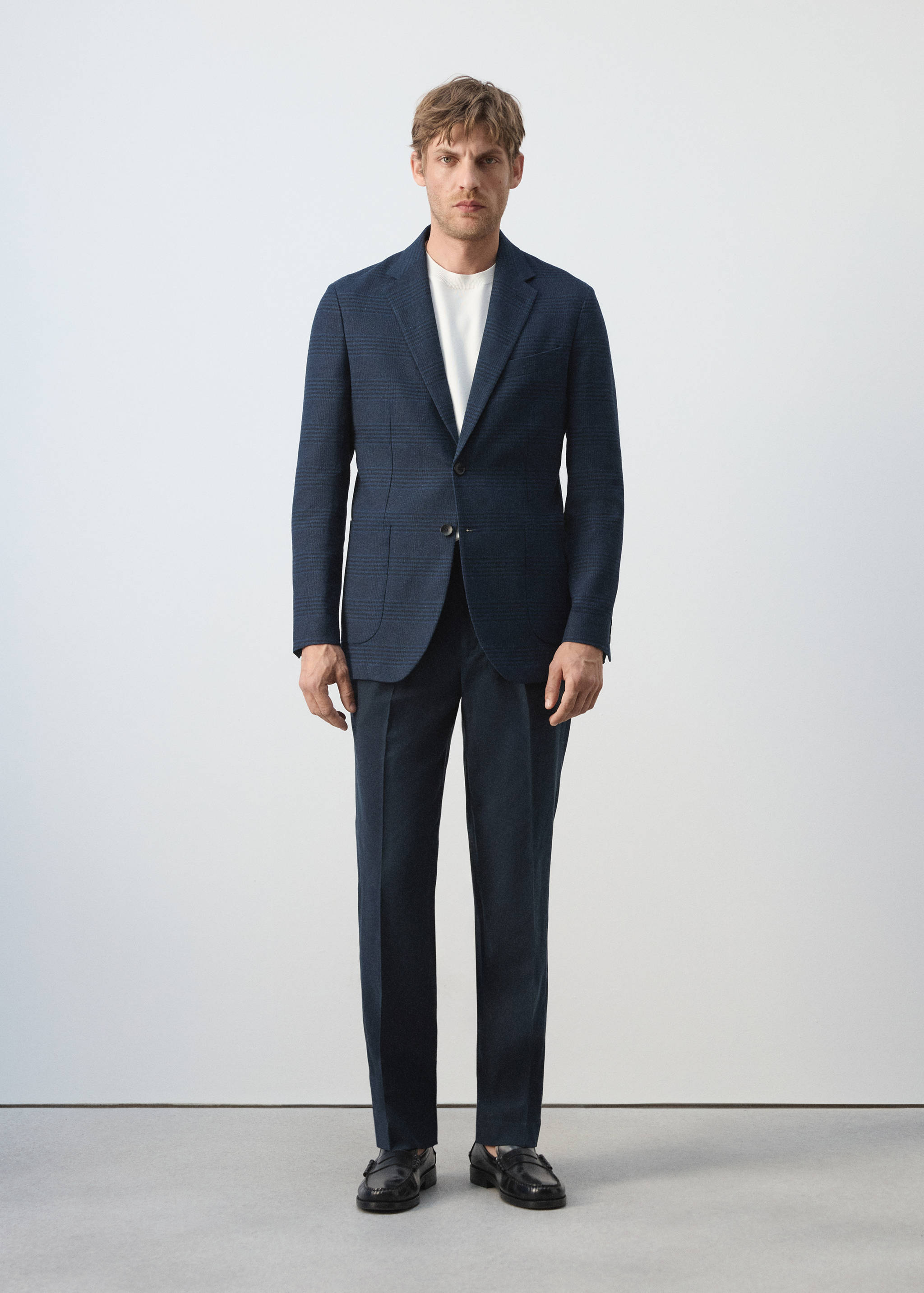 Slim fit linen-cotton striped blazer - General plane
