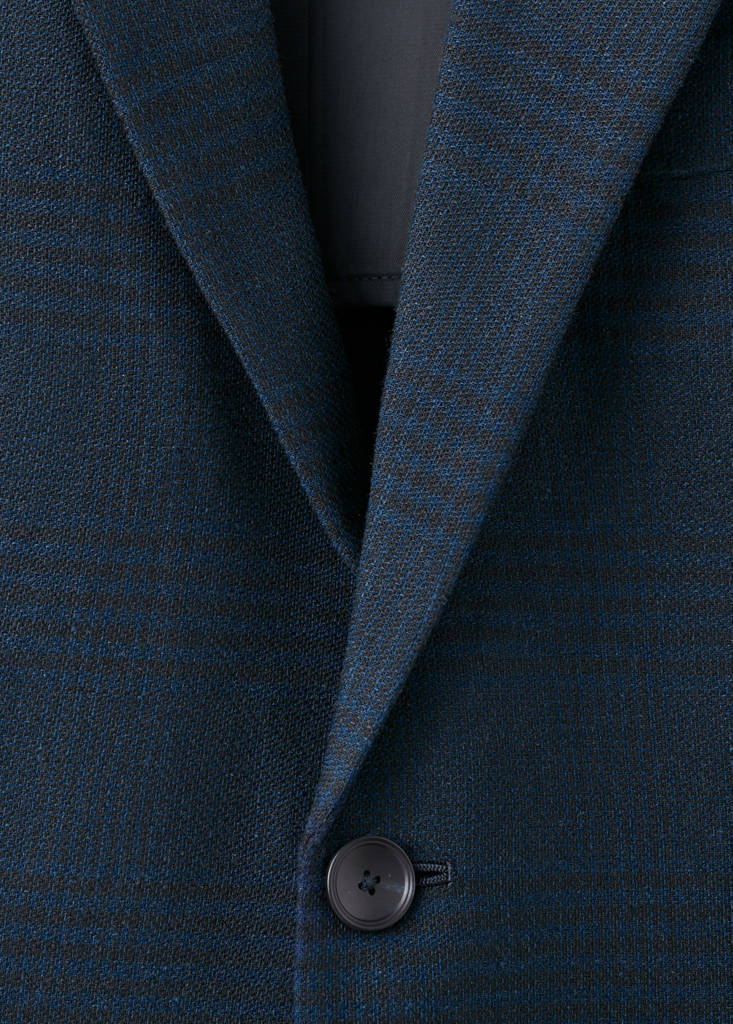 Slim fit linen-cotton check blazer — Navy