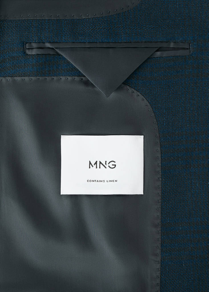 Slim fit linen-cotton check blazer — Navy