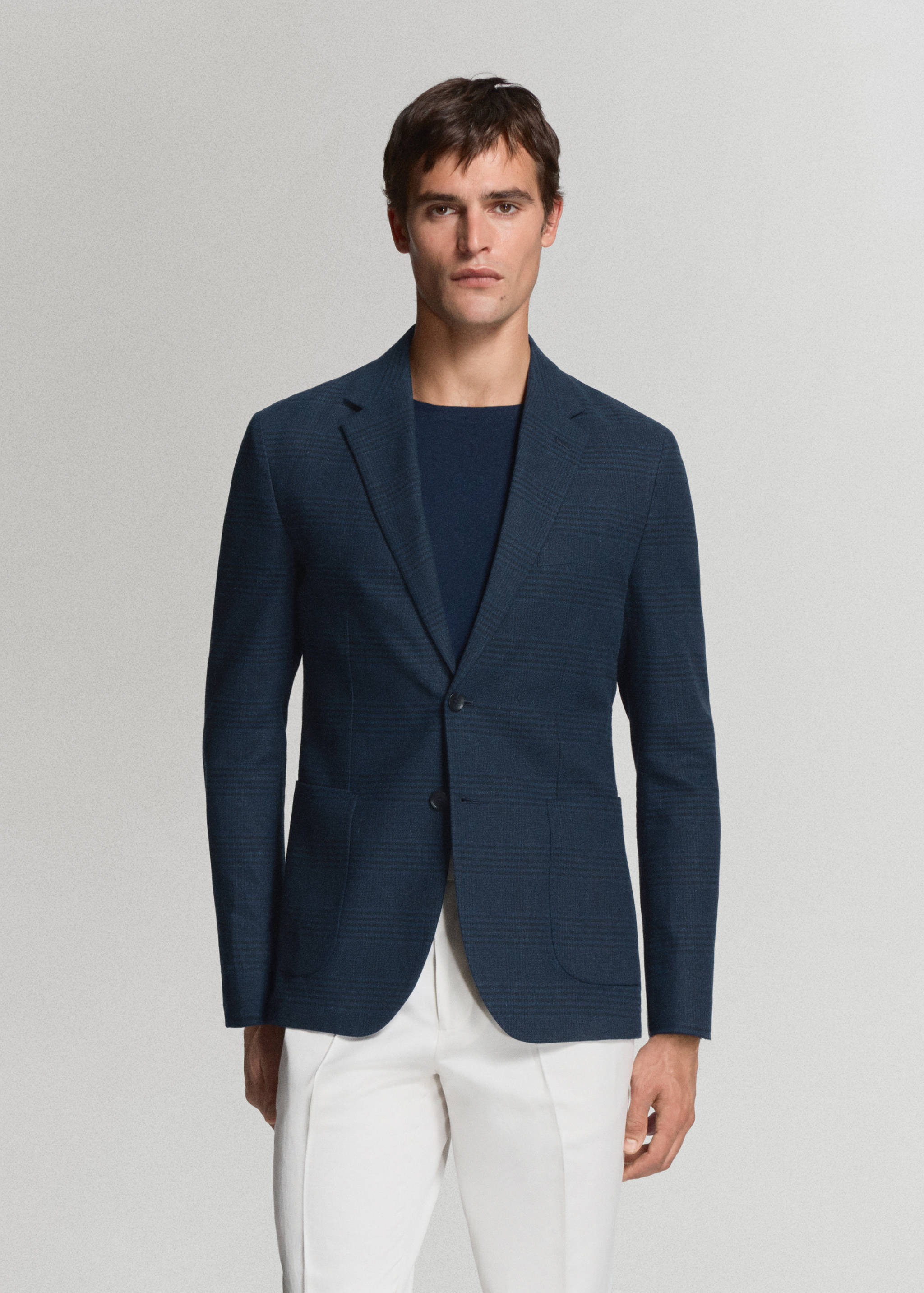 Americana slim fit lino algodón rayas - Plano medio