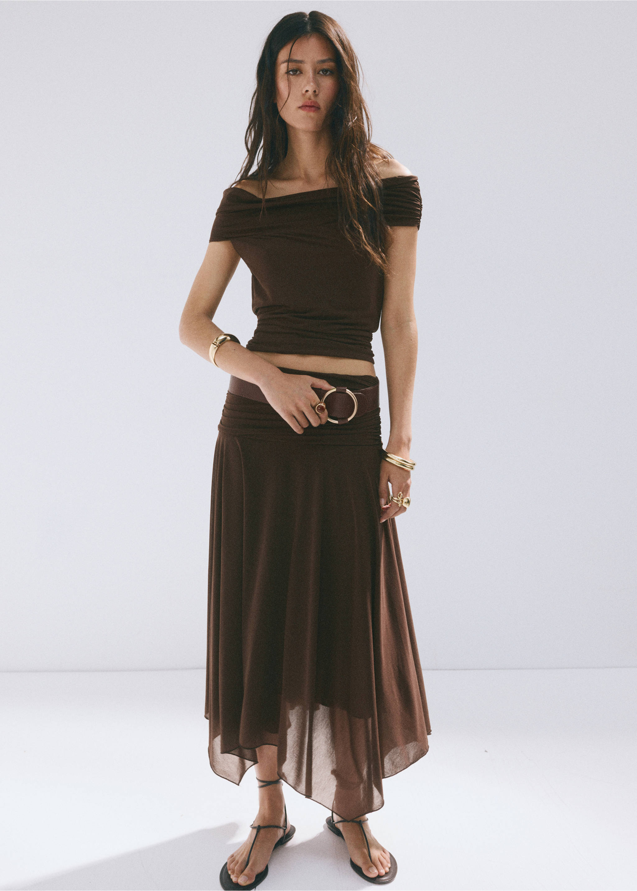 Off-shoulder top - General plane, Brown. Ref: 37041423-00.
