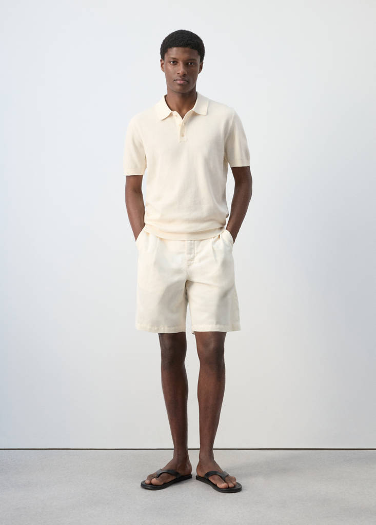 Fine knit cotton blend polo — Ivory White