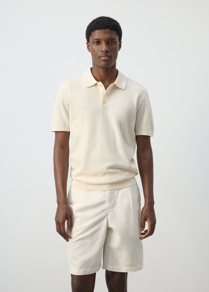 Fine knit cotton blend polo — Ivory White