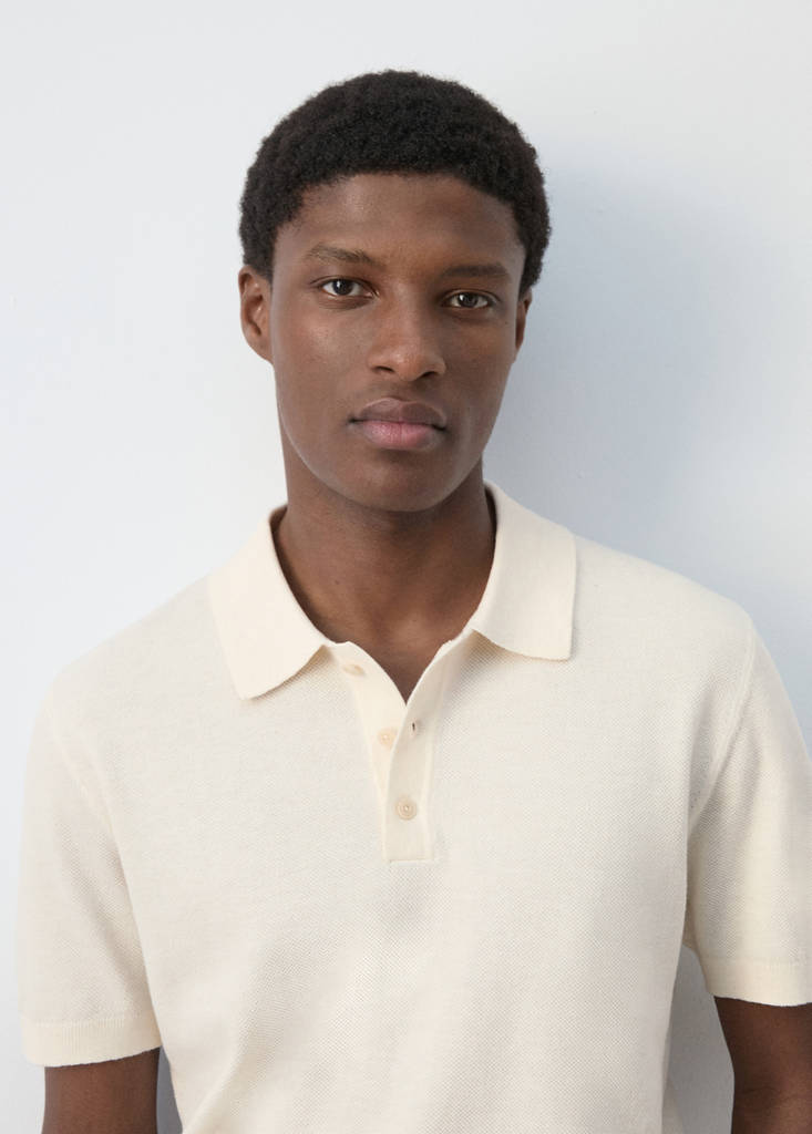 Fine knit cotton blend polo — Ivory White