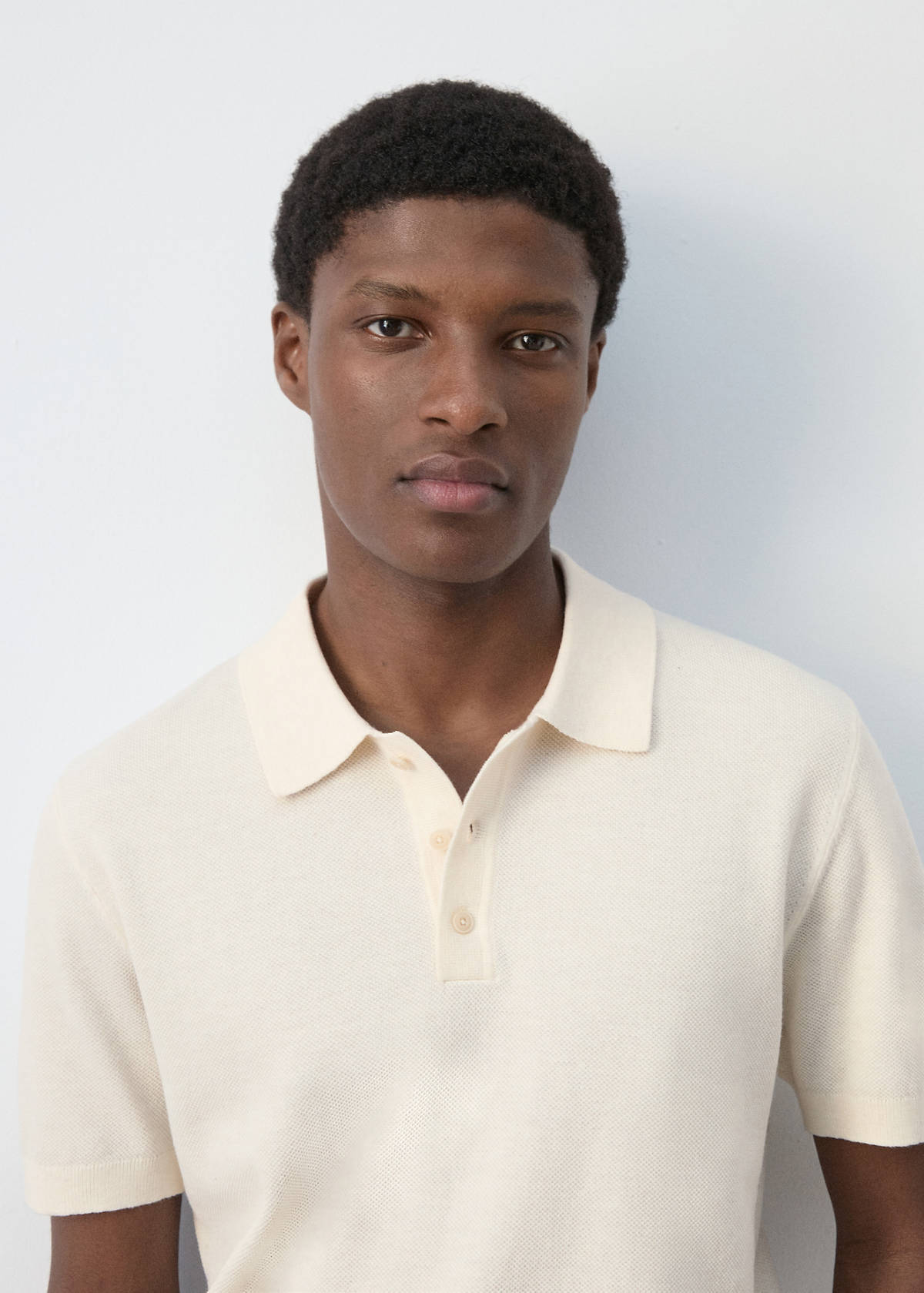 Fine knit cotton blend polo — Ivory White