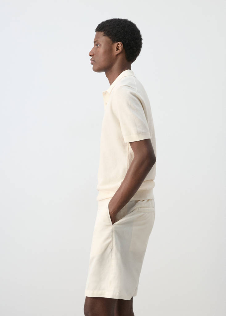 Fine knit cotton blend polo — Ivory White