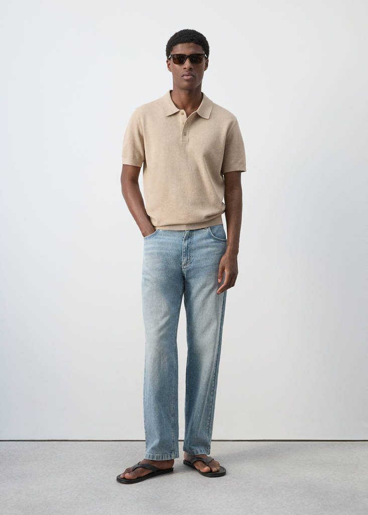 Fine knit cotton blend polo — Beige