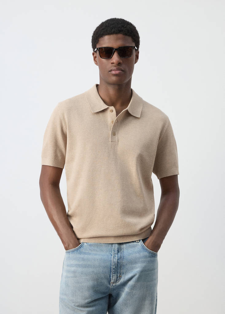 Fine knit cotton blend polo — Beige