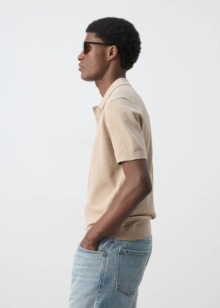 Fine knit cotton blend polo — Beige