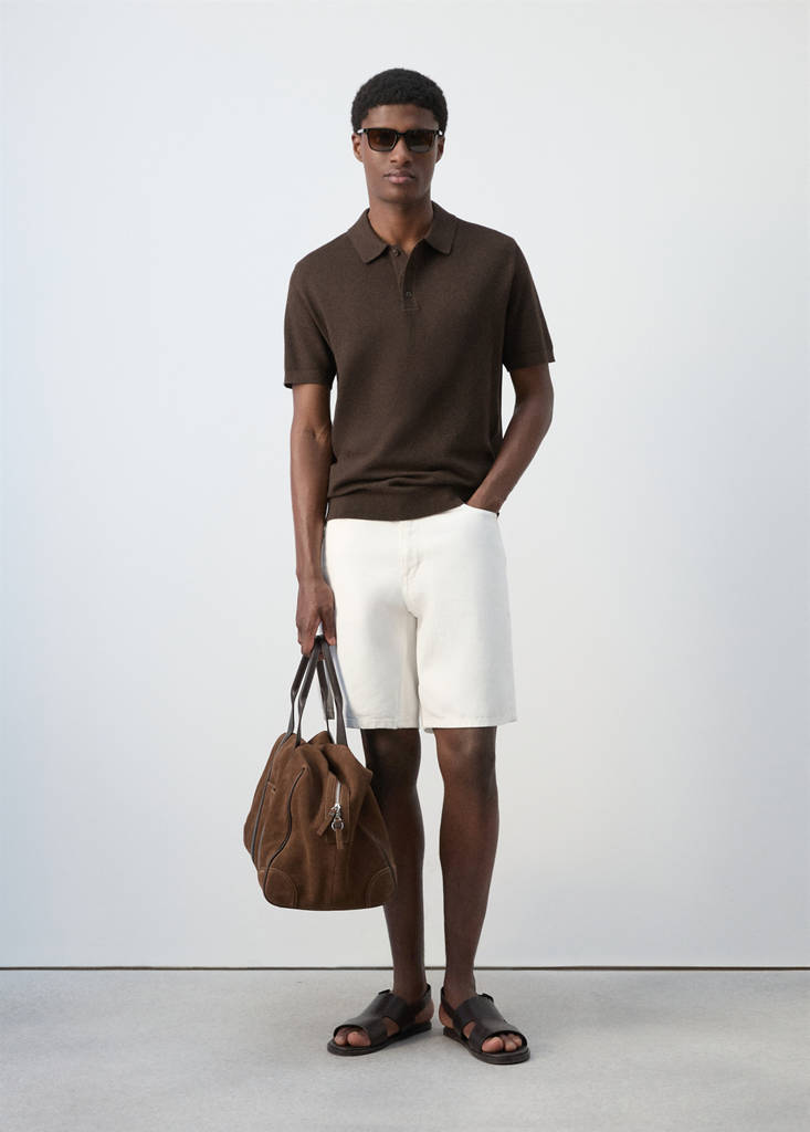 Fine knit cotton blend polo — Brown