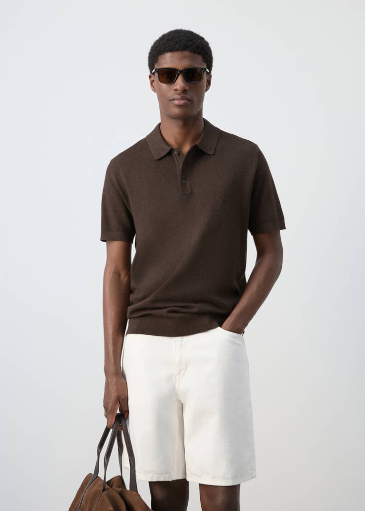 Fine knit cotton blend polo — Brown