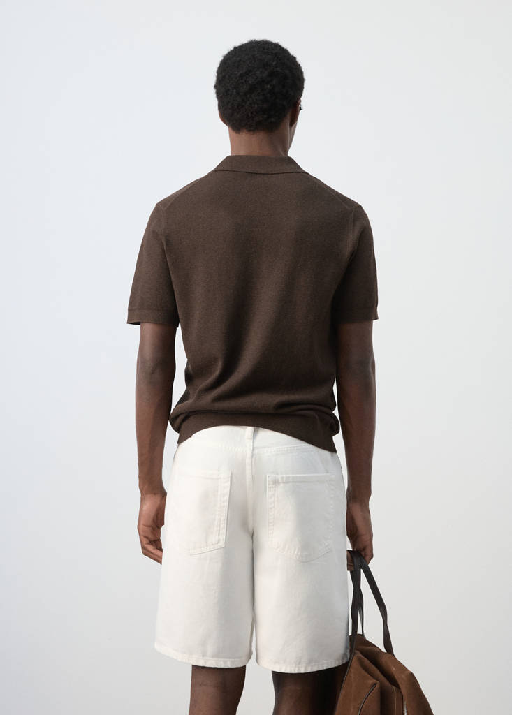 Fine knit cotton blend polo — Brown
