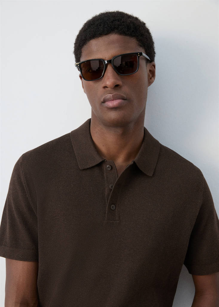 Fine knit cotton blend polo — Brown