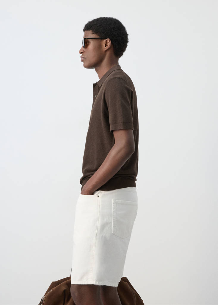 Fine knit cotton blend polo — Brown