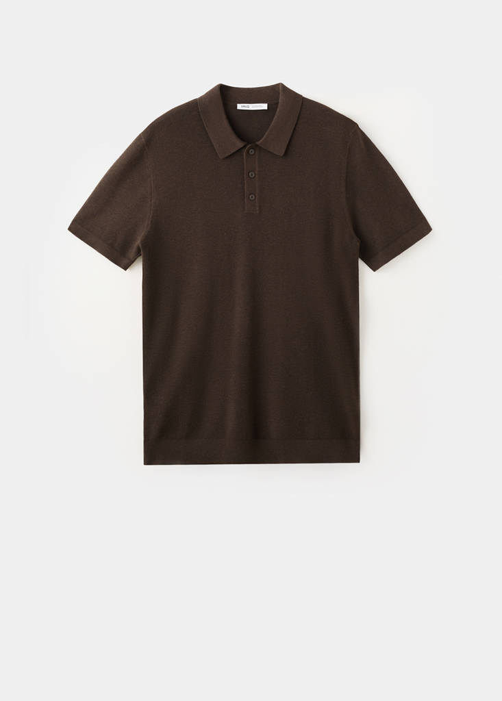 Fine knit cotton blend polo — Brown