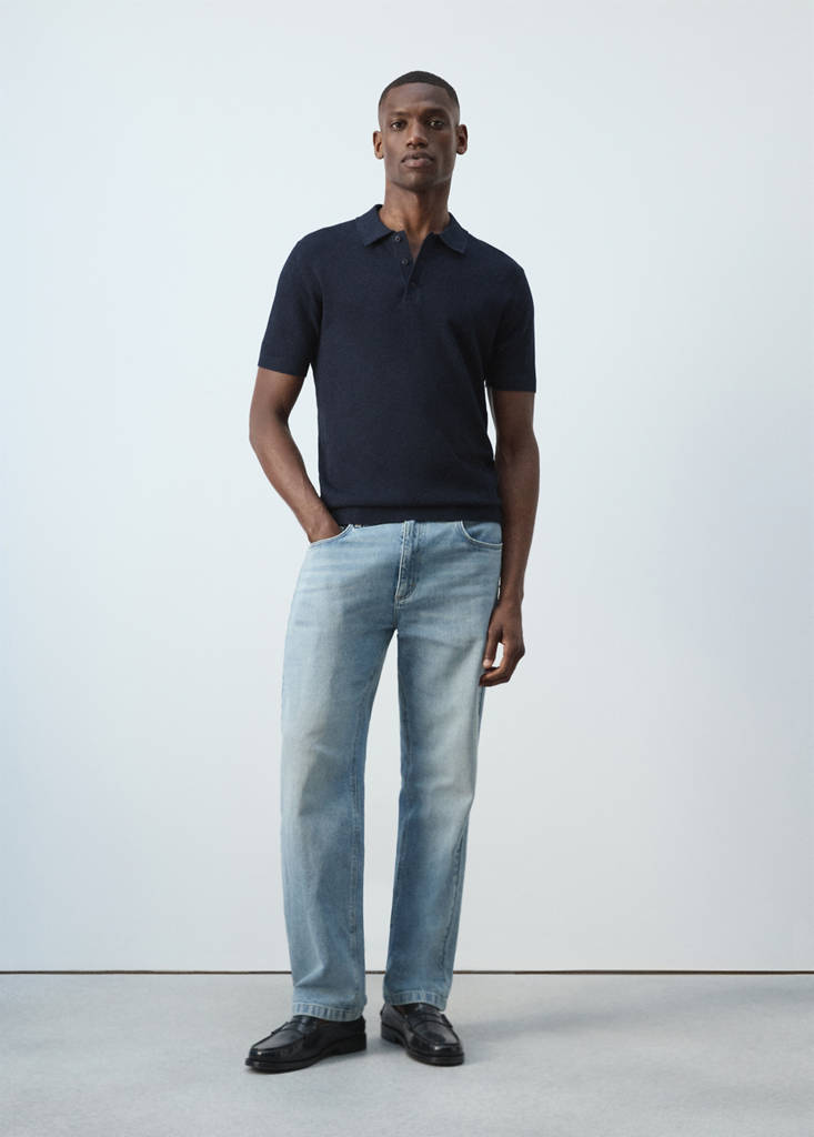 Fine knit cotton blend polo — Navy