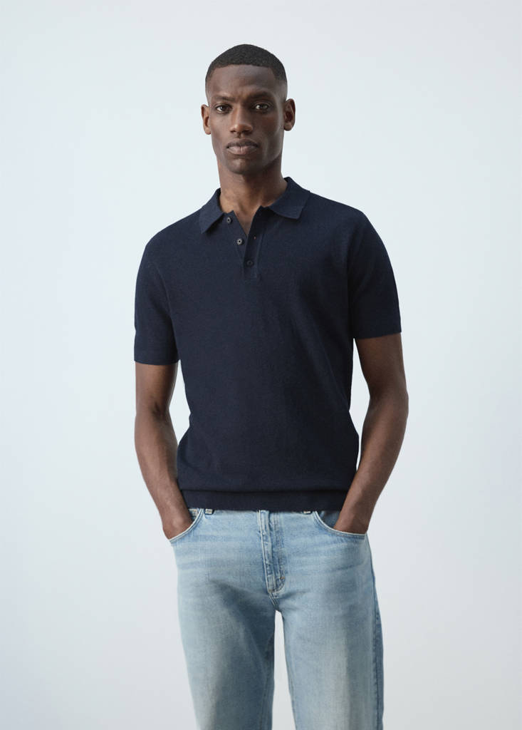 Fine knit cotton blend polo — Navy
