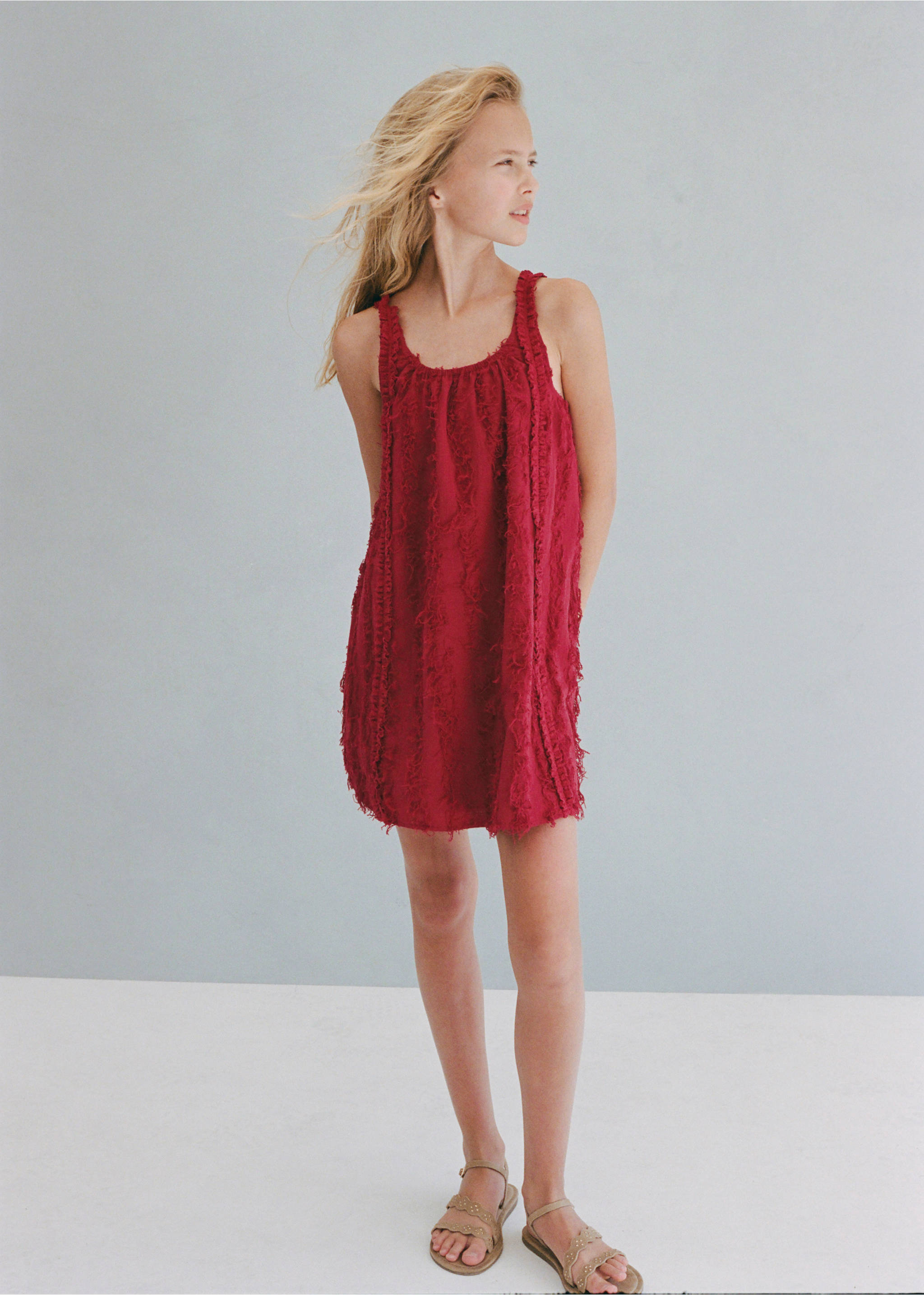 Fringe detail dress - General plane, Burgundy. Ref: 37041429-00.
