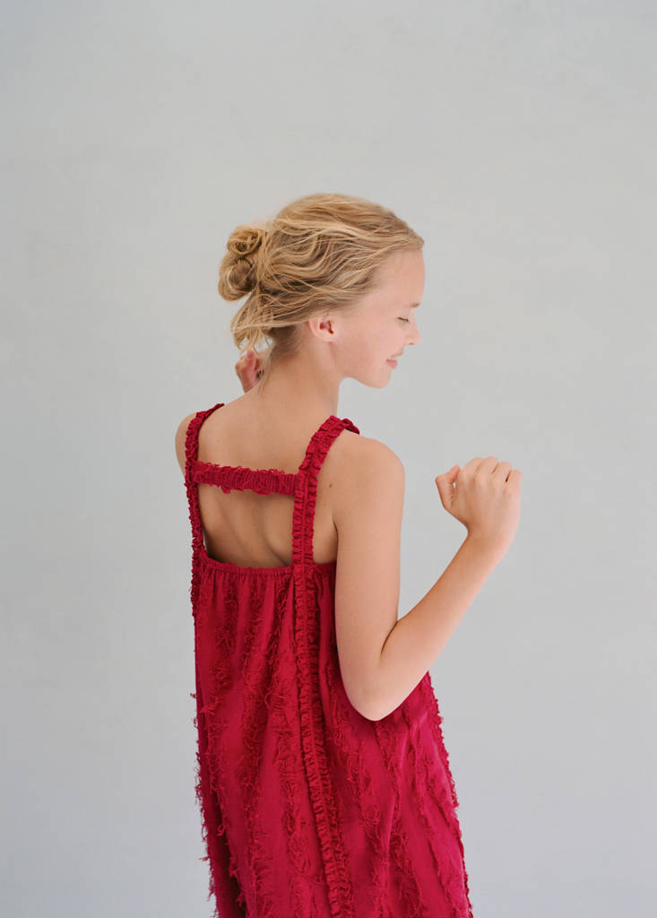 Fringe detail dress — Burgundy