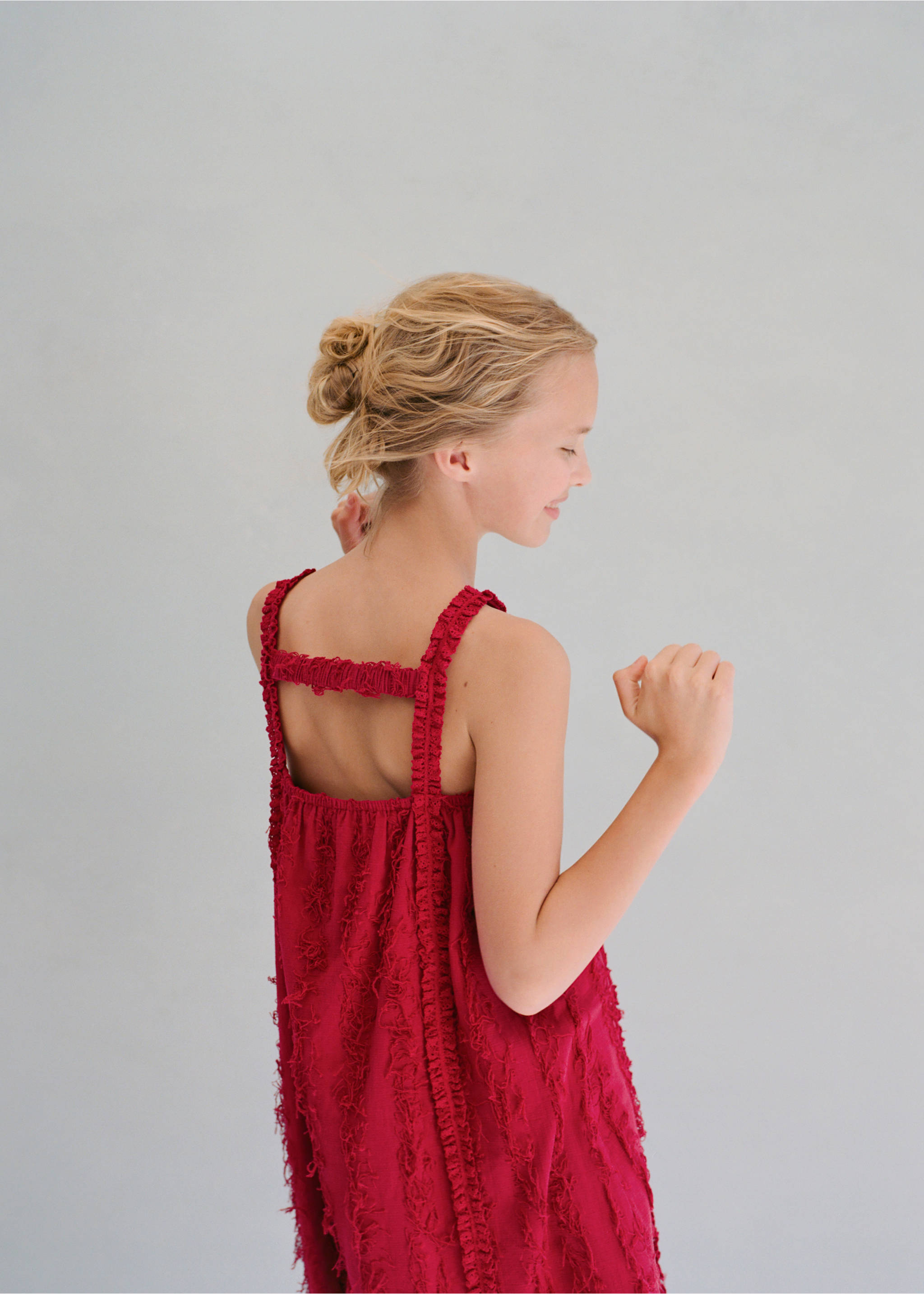 Fringe detail dress - Details of the article 3, Burgundy. Ref: 37041429-00.