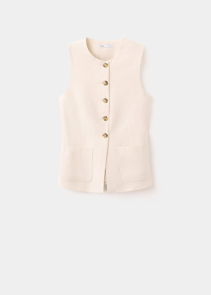 Waistcoat with buttons and pockets — Ecru