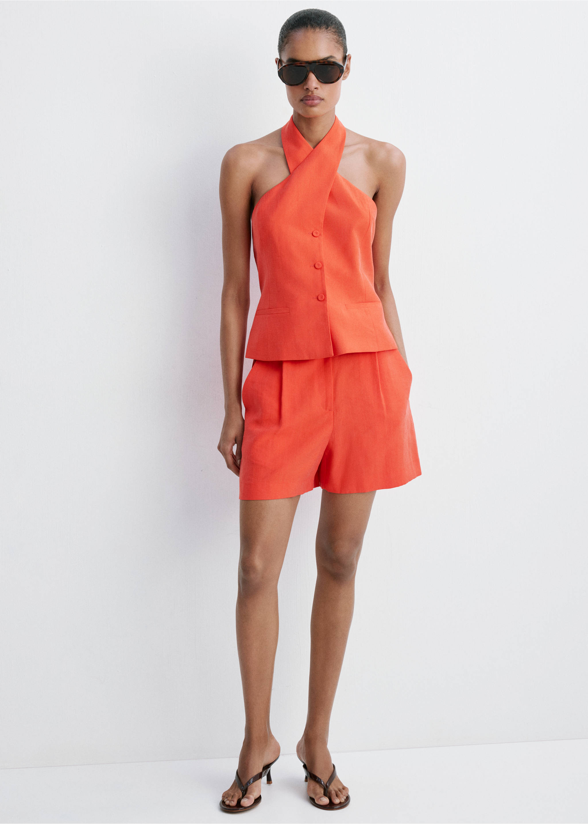 Straight-fit lyocell bermuda shorts - General plane, Clementine. Ref: 37041432-01.