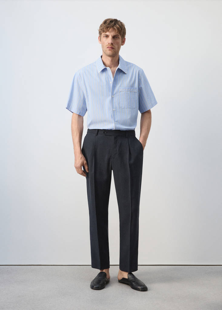 Koszula z 100% bawełny w paski błękitny - Mężczyzna - XL - MANGO MAN