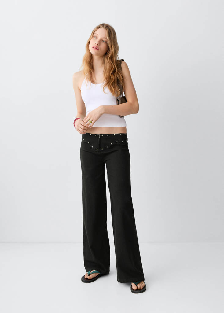 Low-waist jeans with permanent studs — Black denim