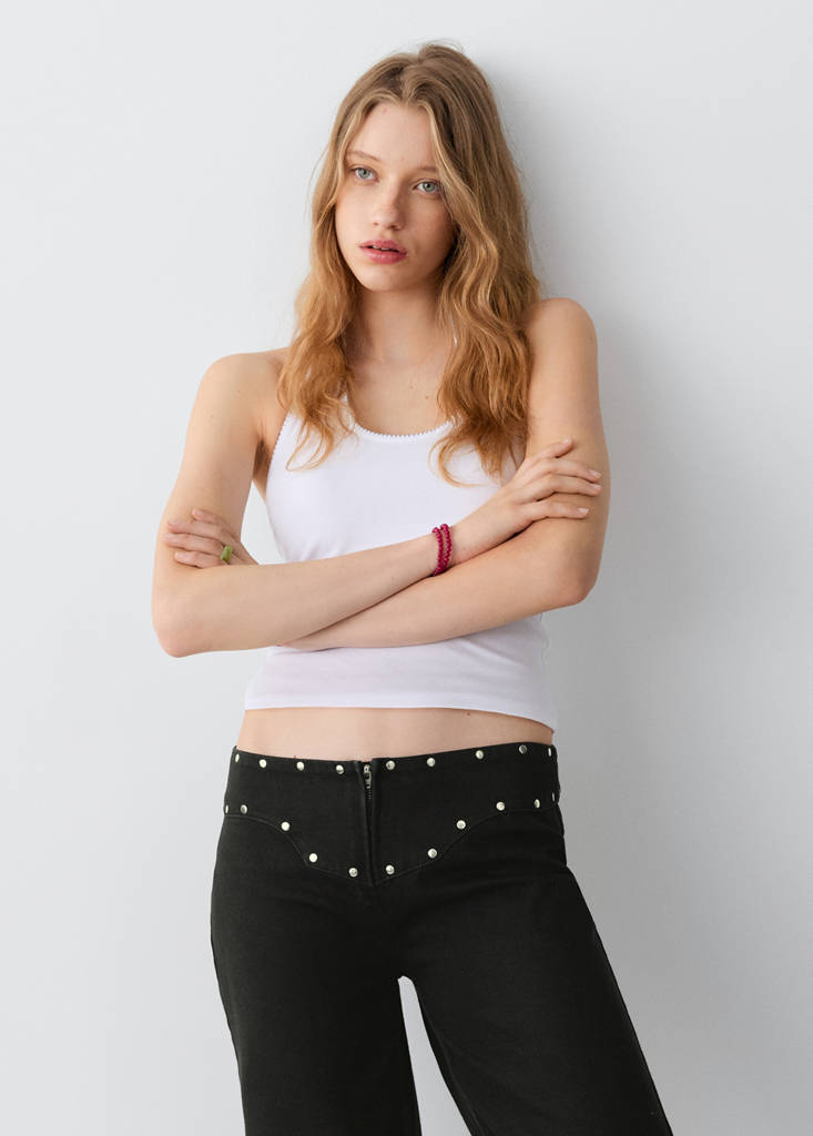 Low-waist jeans with permanent studs — Black denim